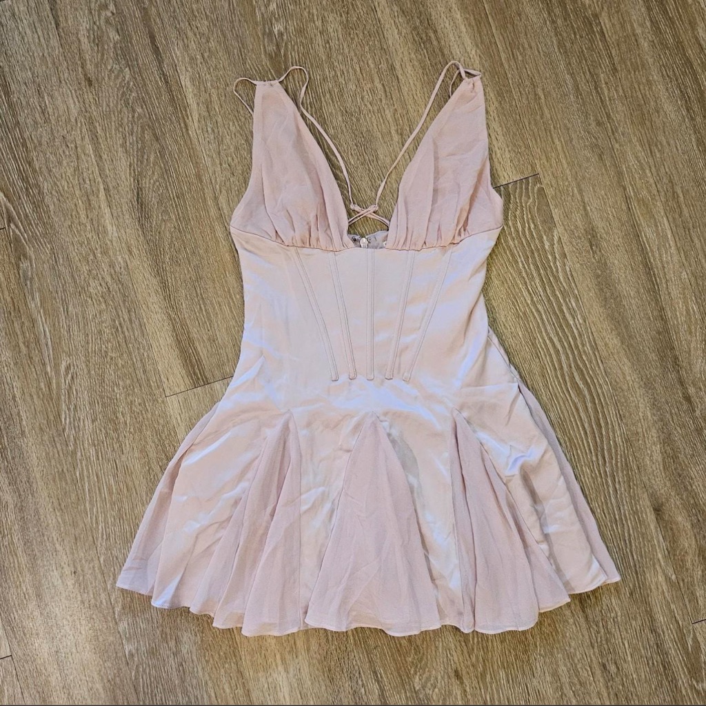 House Of Cb 'Samida' Pink Satin Corset Mini Dress/Size M-Us 6-8